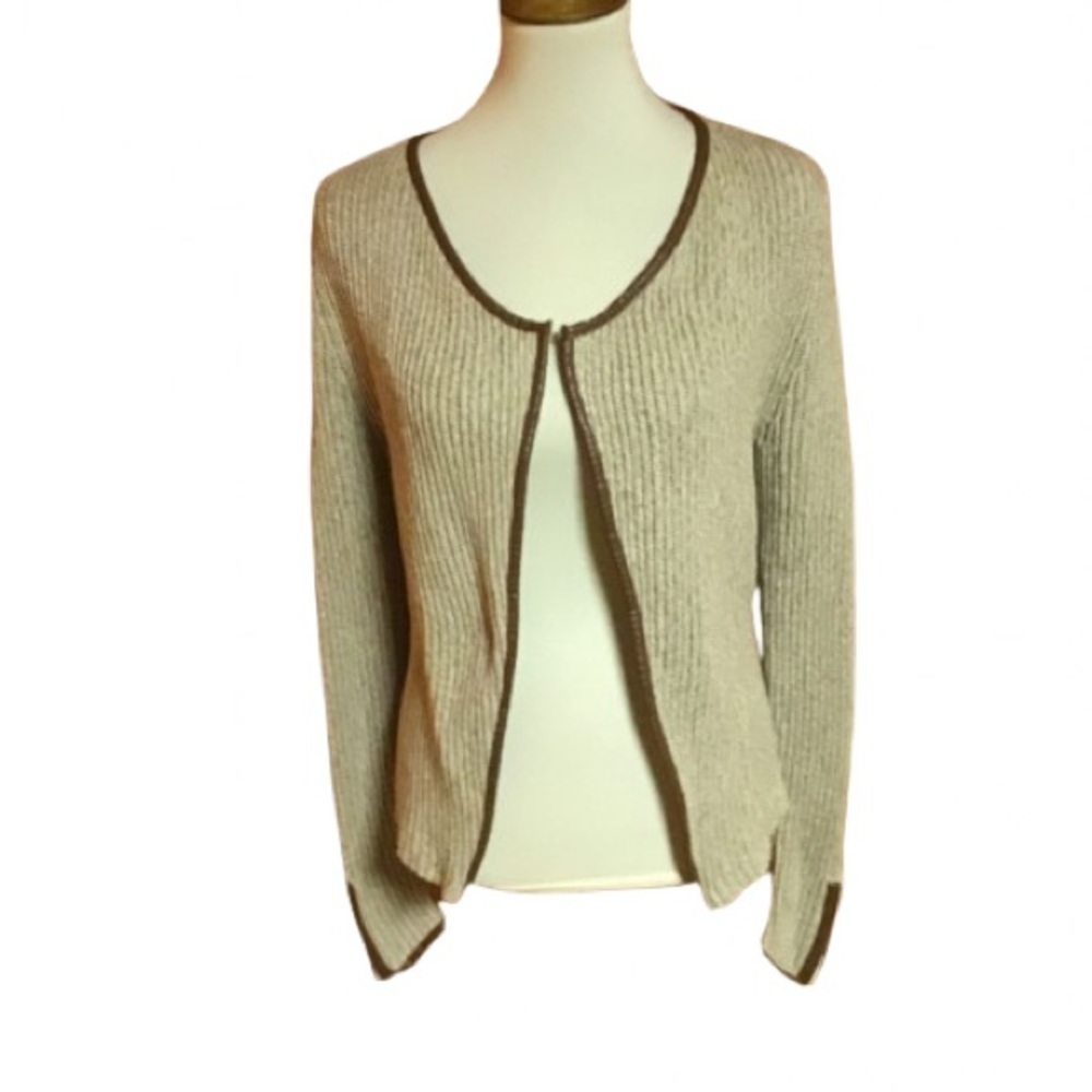 Lucky Brand Women's XS Oatmeal Brown Trim Cardigan Sweater